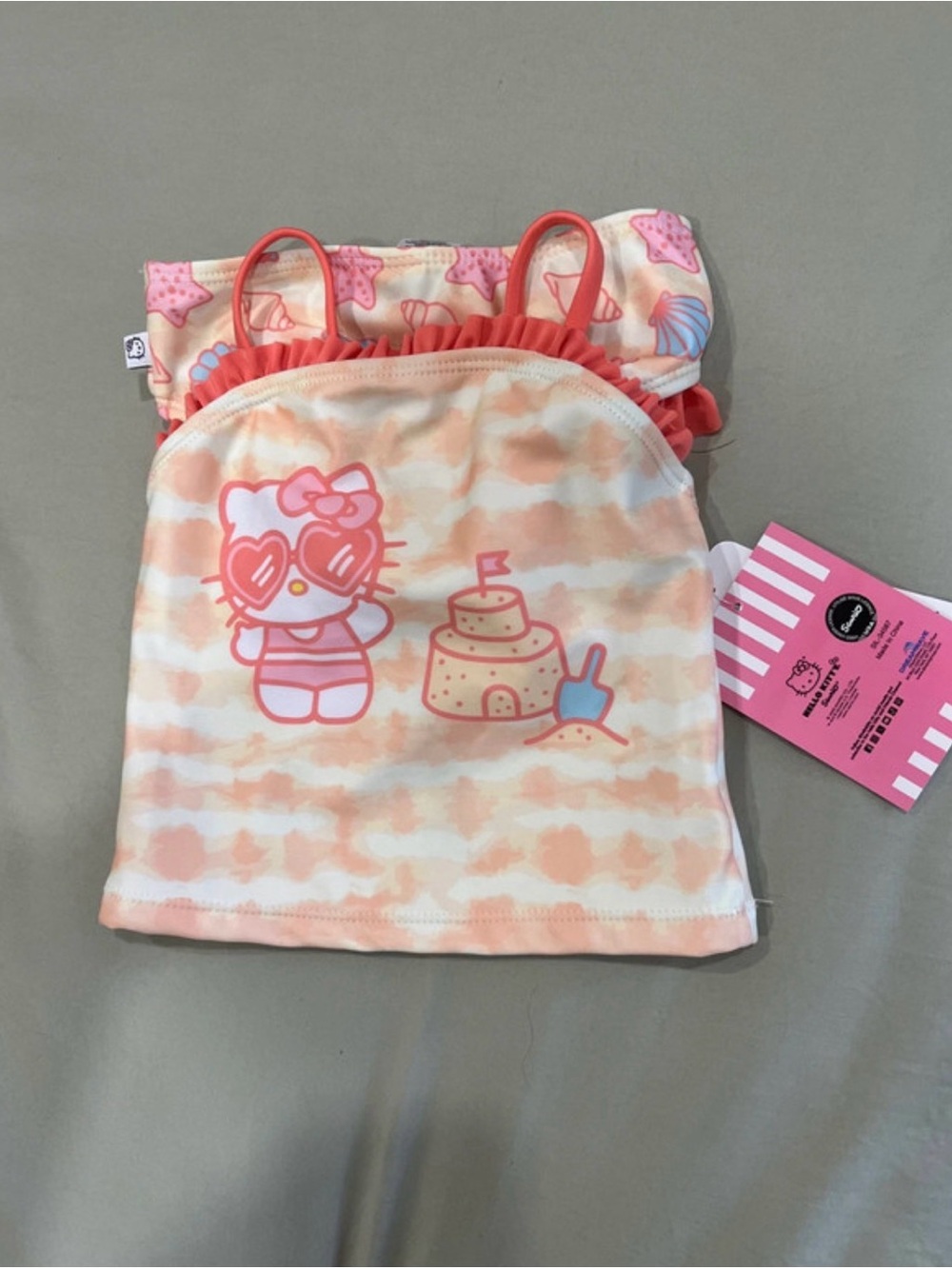 Hello Kitty Peach & White Tie-Dye Kids Swim Tank